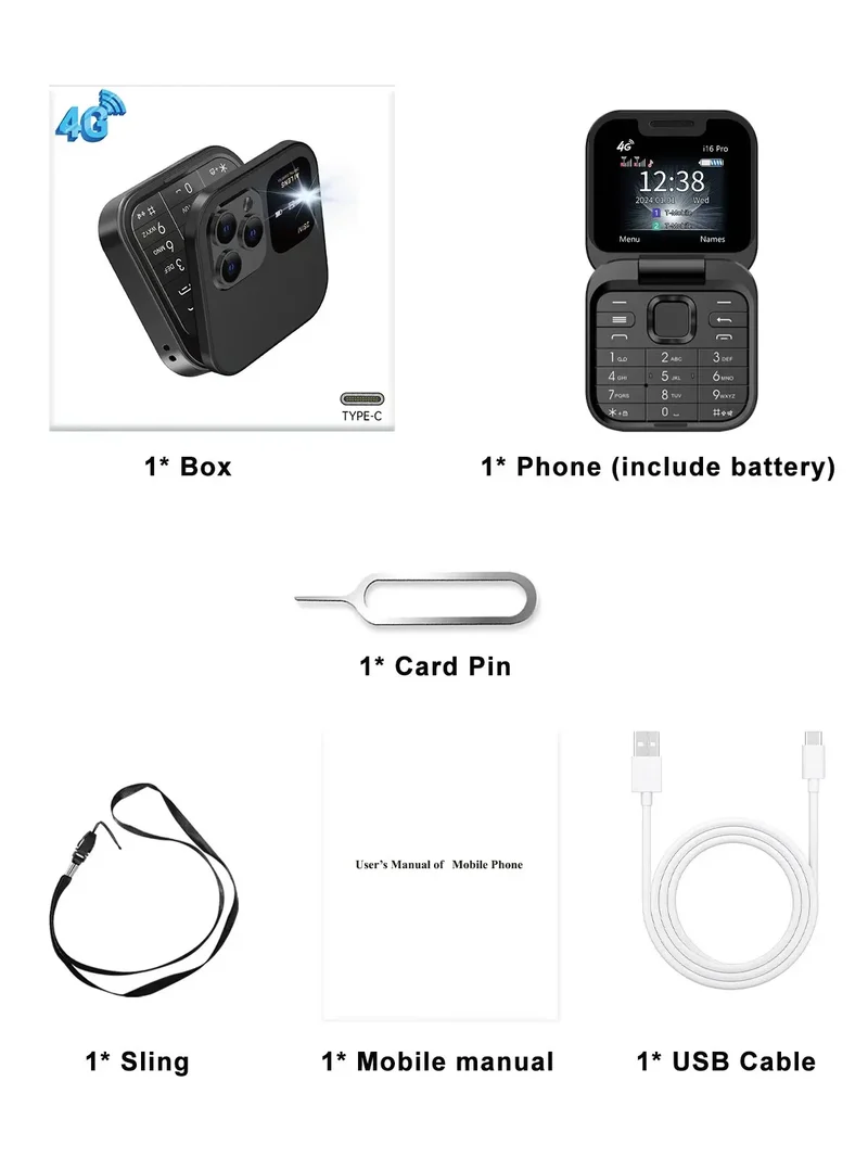 SERVO i16 PRO 4G LTE Mini Flip Mobile Phone Dual SIM Standby Call Recording Speed Dial FM Radio 1.77" Screen Foldable Cellphones