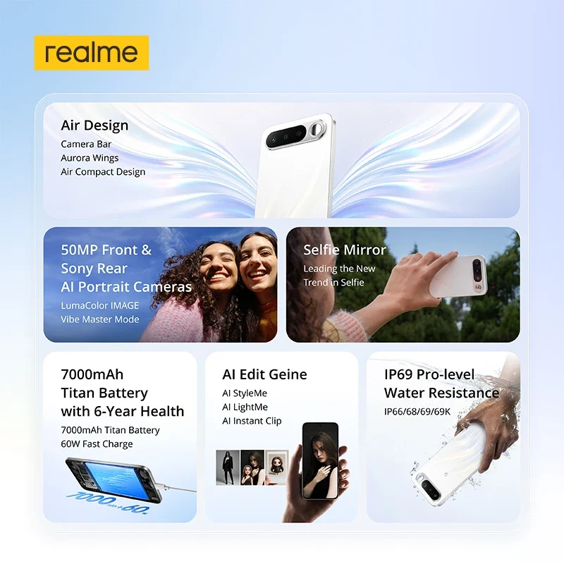 realme 16 5G – Écran AMOLED 120Hz, Double 50MP, Batterie 7000mAh, IP69 Pro