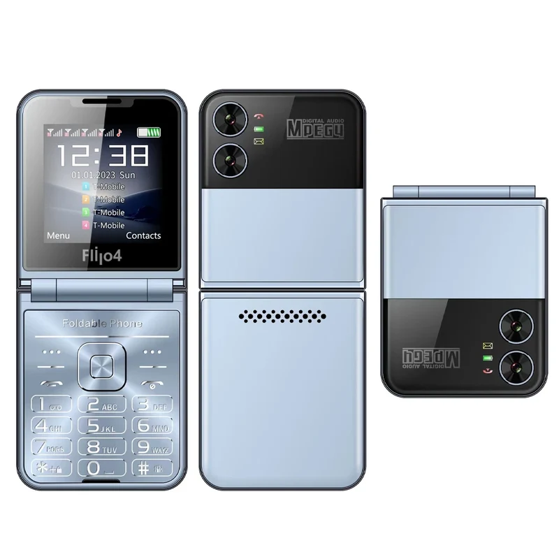 SERVO 4 SIM Fashionable Flip Cellular Phone Speed Dial Flashlight Magic Voice FM Radio 2G GSM Foldable Mobile Phone Type-C 2.6"