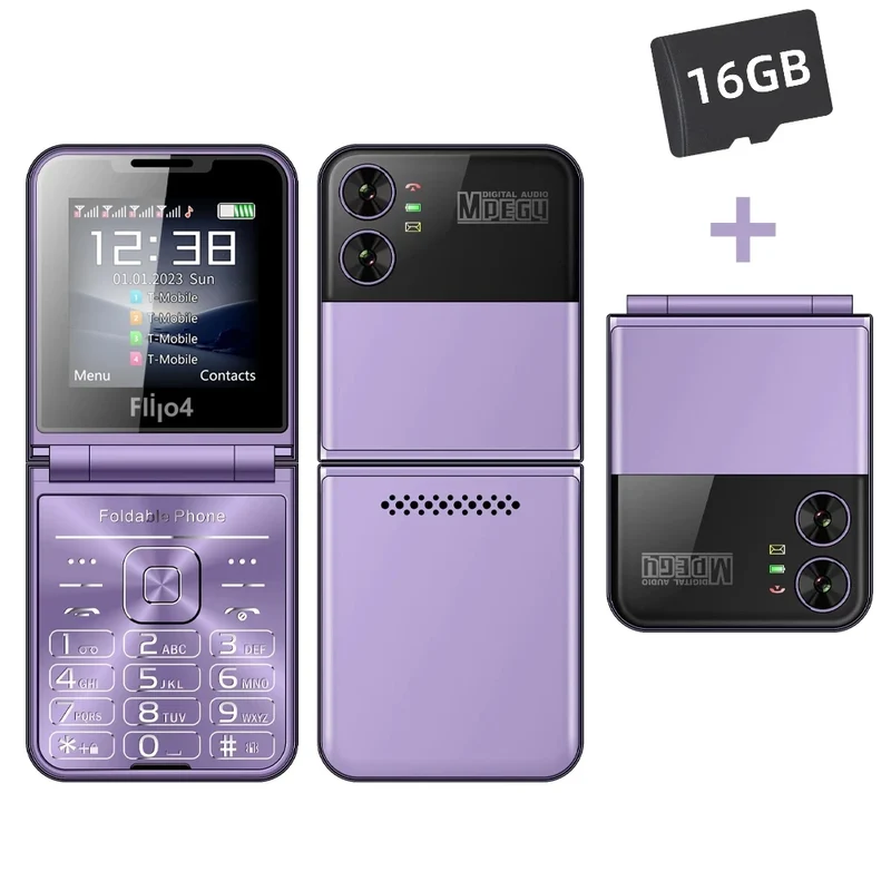SERVO 4 SIM Fashionable Flip Cellular Phone Speed Dial Flashlight Magic Voice FM Radio 2G GSM Foldable Mobile Phone Type-C 2.6"
