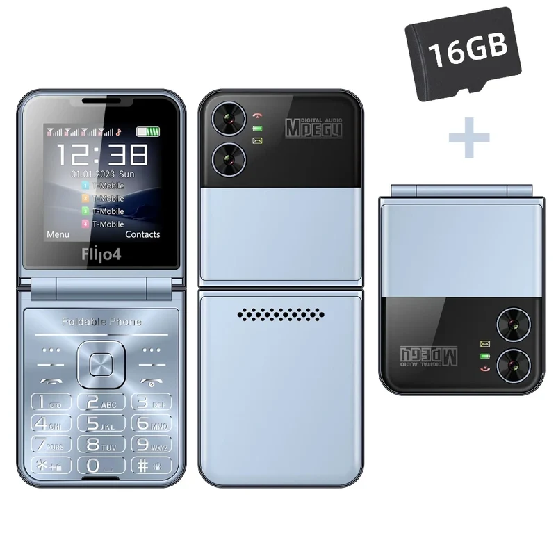 SERVO 4 SIM Fashionable Flip Cellular Phone Speed Dial Flashlight Magic Voice FM Radio 2G GSM Foldable Mobile Phone Type-C 2.6"