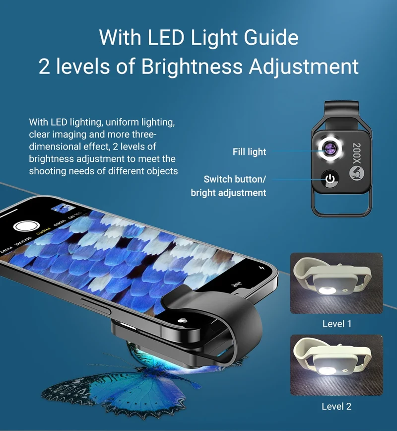 APEXEL Digital 200X Microscope Lens with CPL Mobile LED Guide Light Lamp Micro Pocket SuperMacro Lens for iPhone Samsung phones