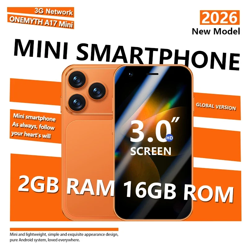ONEMYTH A17 Mini 3.0 "Android smartphone 2GB+16GB 3G unlocked phone Google Play Store dual SIM card pocket backup small phone