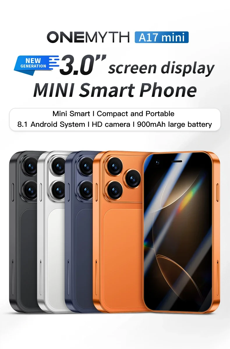 ONEMYTH A17 Mini 3G Mini Smartphone, 2GB RAM and 16GB ROM, WhatsApp, GPS, WiFi, Facial Recognition, Multi Color Small Phone