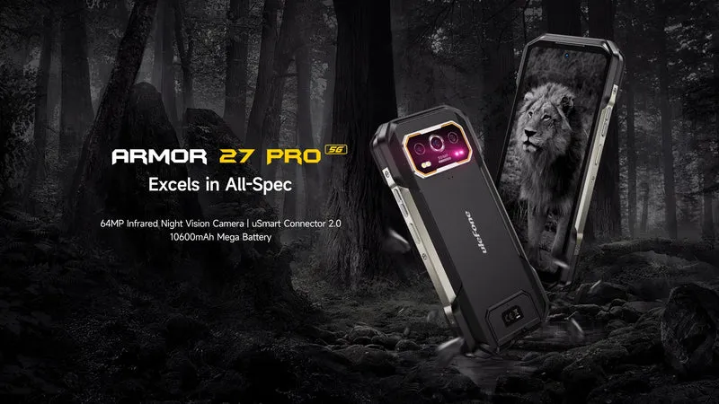 Ulefone Armor 27 Pro 5G Rugged Phone 10600mAh Smartphone 50MP Camera 64MP Night Android 15 Up to 24GB+256GB NFC Waterproof Phone