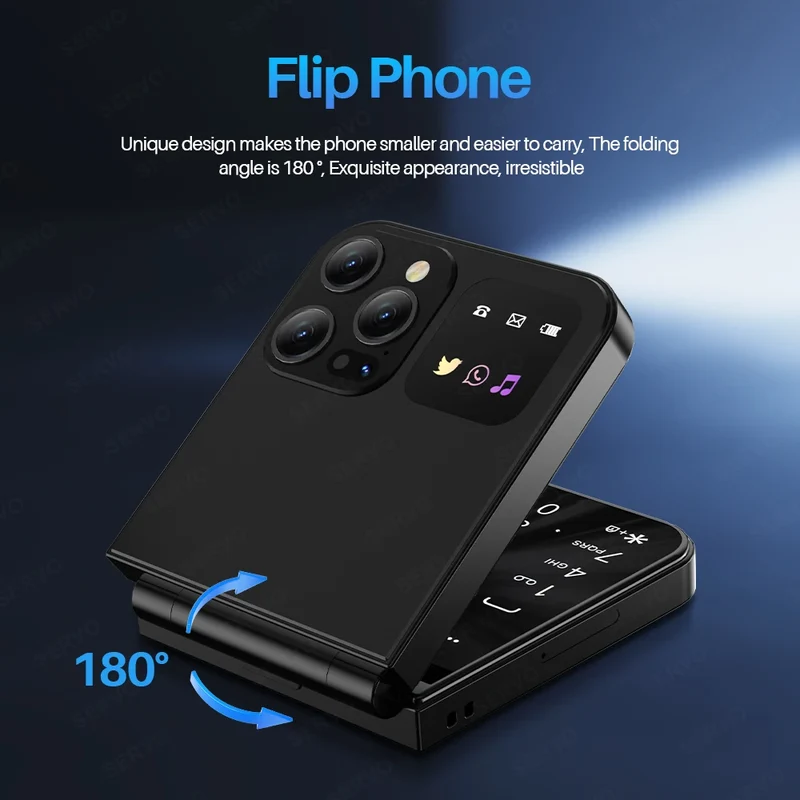 SERVO A50 PRO Flip Mobile Phone 2.4" Display Speed Dial Call Recording Blacklist 2 SIM Unlocked Foldable Cellphones New Version