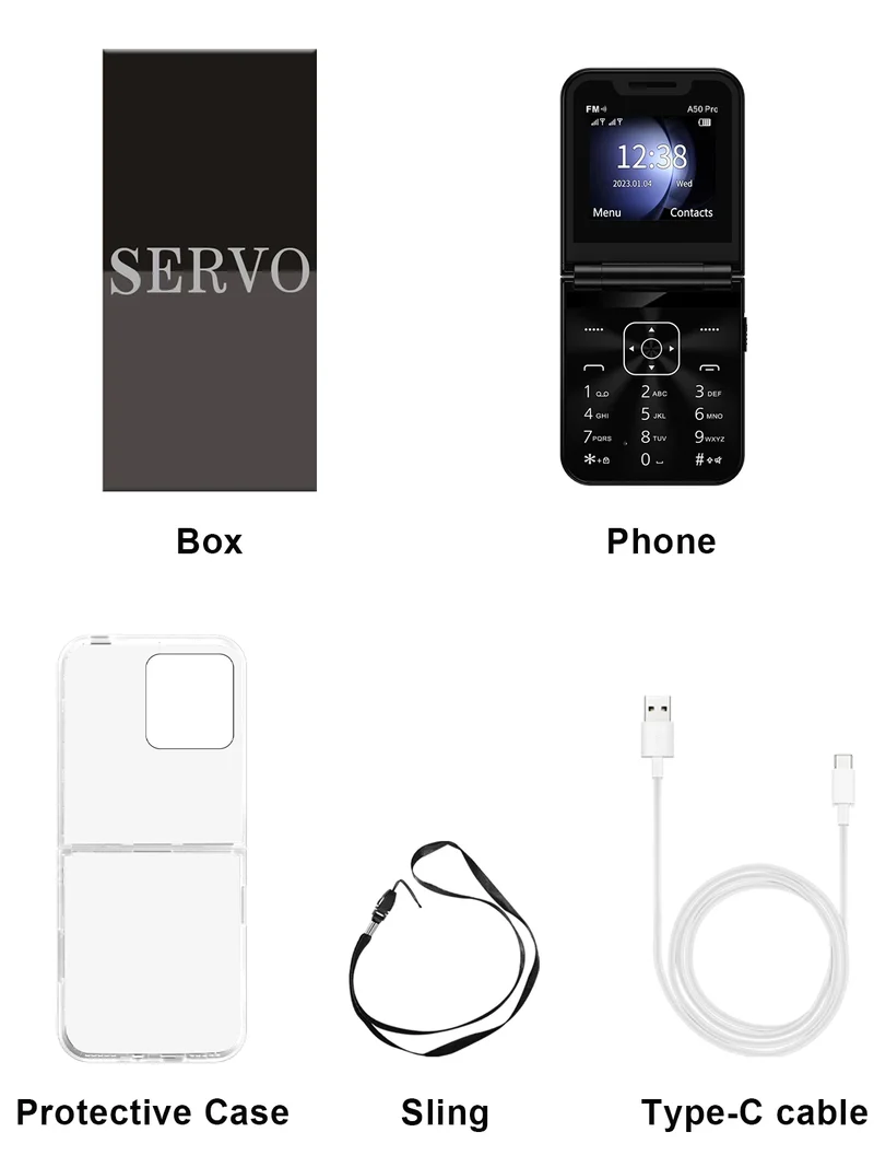 SERVO A50 PRO Flip Mobile Phone 2.4" Display Speed Dial Call Recording Blacklist 2 SIM Unlocked Foldable Cellphones New Version
