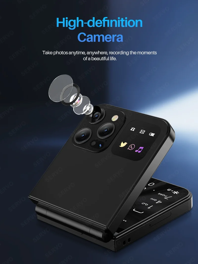 SERVO A50 PRO Flip Mobile Phone 2.4" Display Speed Dial Call Recording Blacklist 2 SIM Unlocked Foldable Cellphones New Version