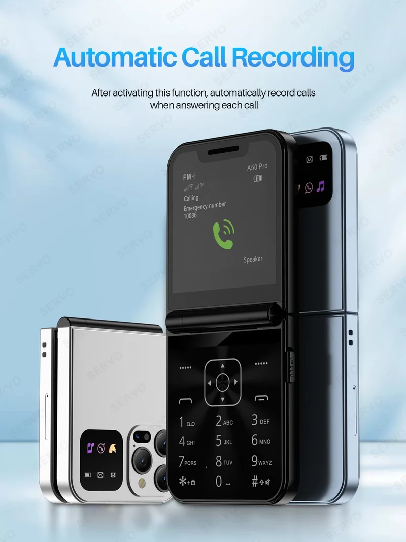 SERVO A50 PRO Flip Mobile Phone 2.4" Display Speed Dial Call Recording Blacklist 2 SIM Unlocked Foldable Cellphones New Version