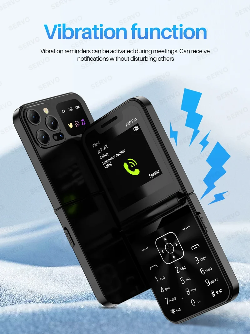 SERVO A50 PRO Flip Mobile Phone 2.4" Display Speed Dial Call Recording Blacklist 2 SIM Unlocked Foldable Cellphones New Version