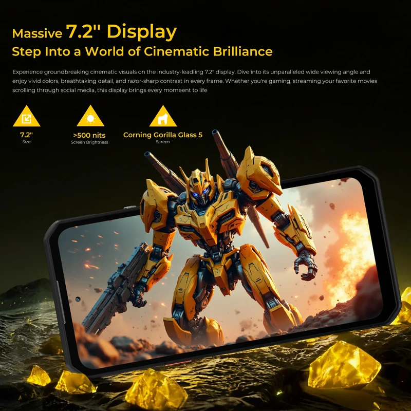 OUKITEL WP60 10000mAh Rugged Phone 7.2” HD+ Display 48GB(16+32) +512GB MTK 7025 Smartphone Android 15, 108MP Camera, NFC, 120Hz