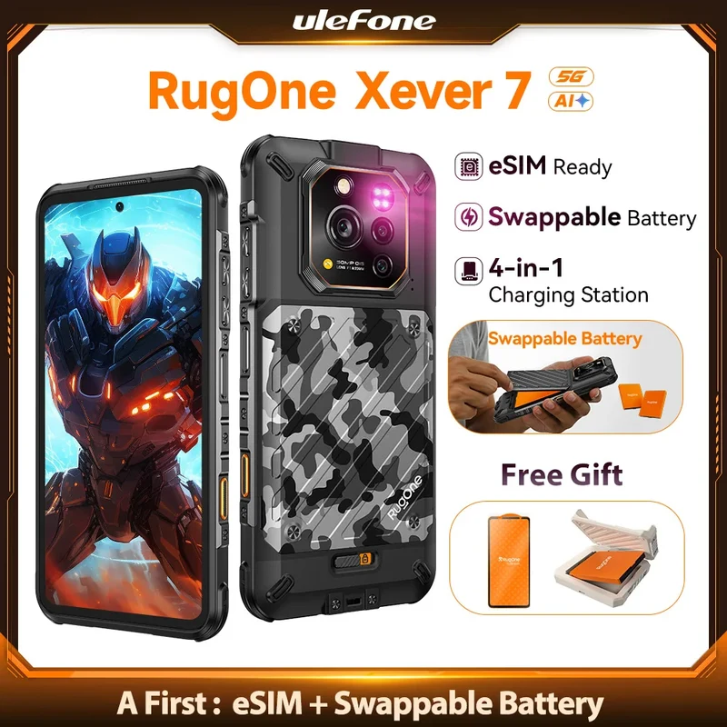 RugOne Xever 7 5G Rugged Phone Android 15 Smartphone 512GB ROM 12+12GB RAM 6.67" 120Hz AMOLED NFC 5500mAh Swappable Battery
