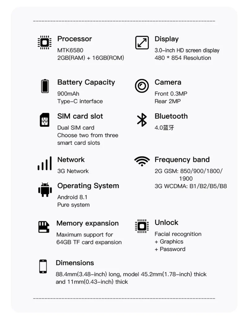 SOYES A17 Mini Android8.1 Smart Phone 3.0 Inches 2GB RAM 16GB ROM Dual SIM Standby Play Store 3G Little Phone