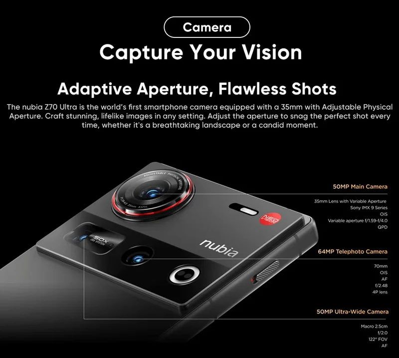 Global Version Nubia Z70 Ultra NX733J 5G Smartphone Snapdragon 8 Elite 6.85" 144Hz AMOLED Display 6150mAh 80W Fast Charge IP69