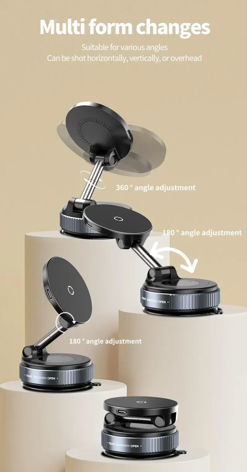 360° Rotation Vacuum Suction Cup For iPhone 12-17 Series Fast Charging Super Strong Magnetic Car Wireless Charger Phone Holder