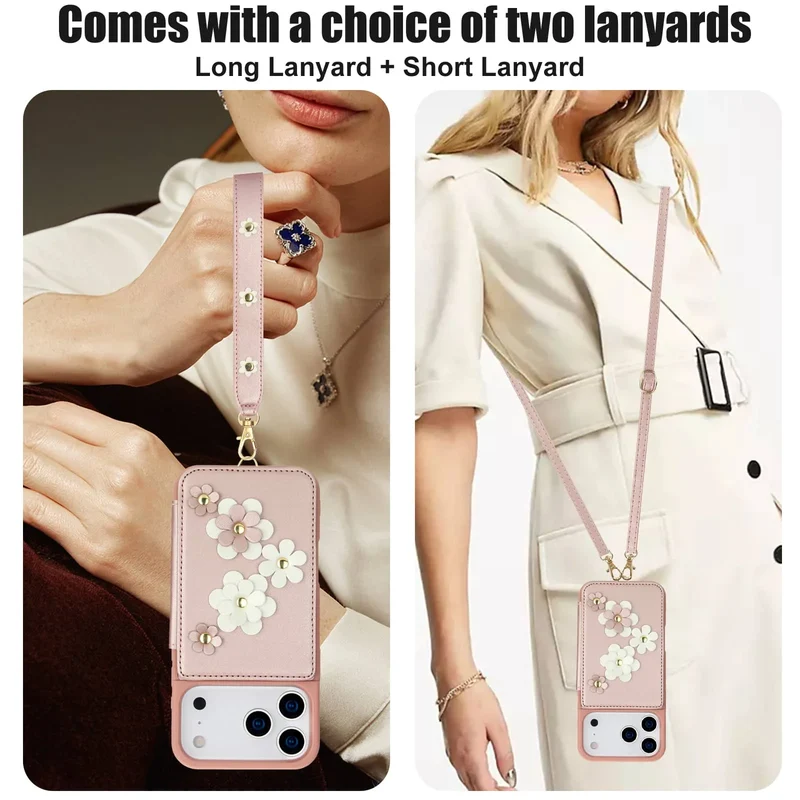 For iPhone 17 Pro Max iPhone Air Case, Wallet with Card Holder, Cute Flower Design Crossbody Purse,Magnetic Kickstand Shockproof