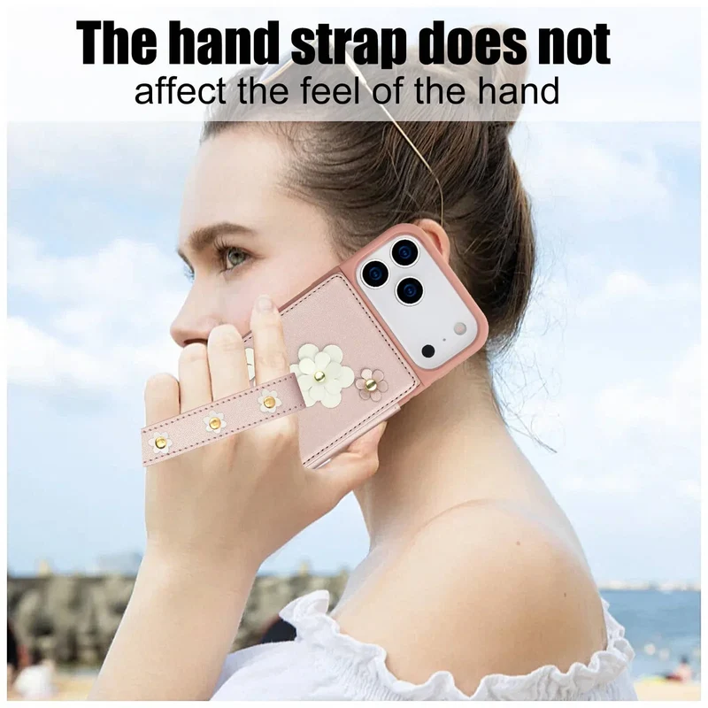 For iPhone 17 Pro Max iPhone Air Case, Wallet with Card Holder, Cute Flower Design Crossbody Purse,Magnetic Kickstand Shockproof