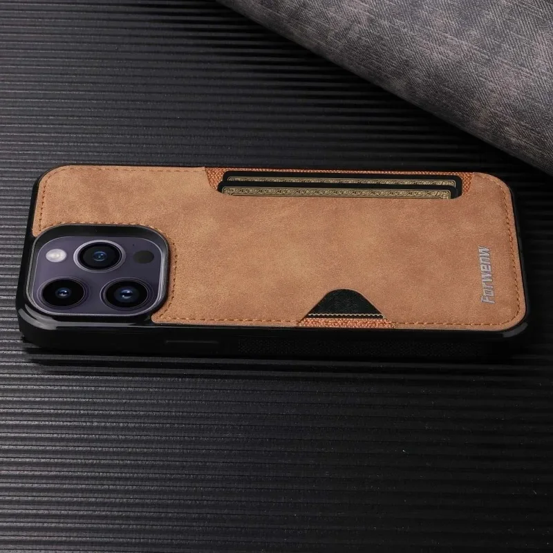 Retro Card Holder Phone Case for iPhone 17 16 15 14 13 12 11 Pro Max 16E Mini XS XR SE 7 8 Plus Busines Wallet PU Leather Cover
