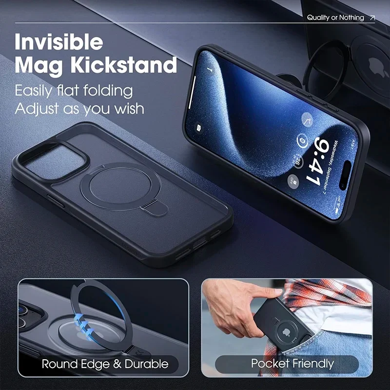 Magnetic Mobile Phone Case with Ring Stand for iPhone 17 Pro Max Air 16 16E 15 14 Case Plus 13 11 12 Mobile Cases with Kickstand