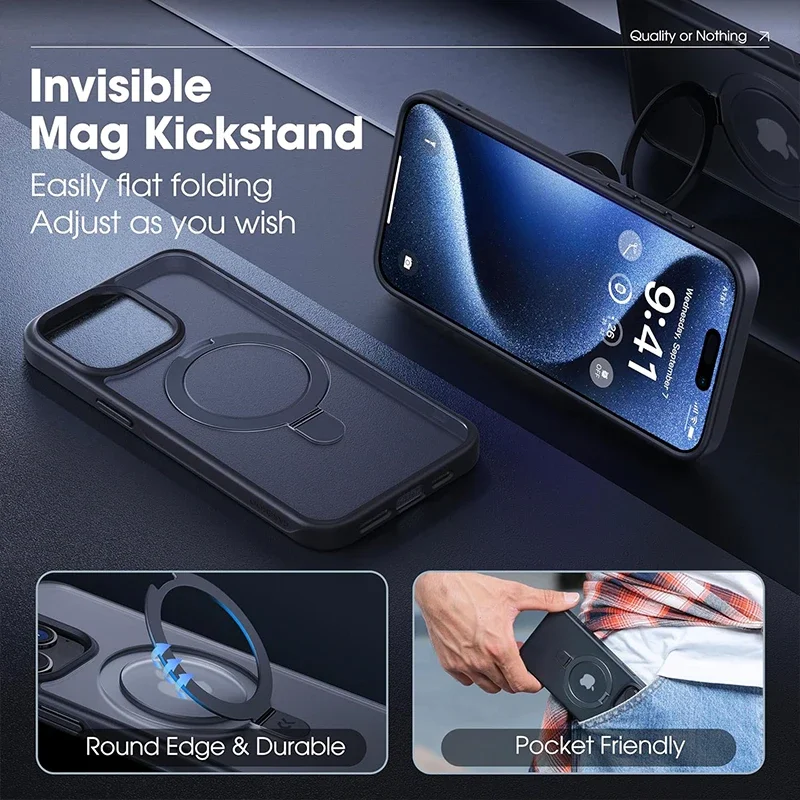 Magnetic Mobile Phone Case with Ring Stand for iPhone 17 Pro Max Air 16 16E 15 14 Case Plus 13 11 12 Mobile Cases with Kickstand