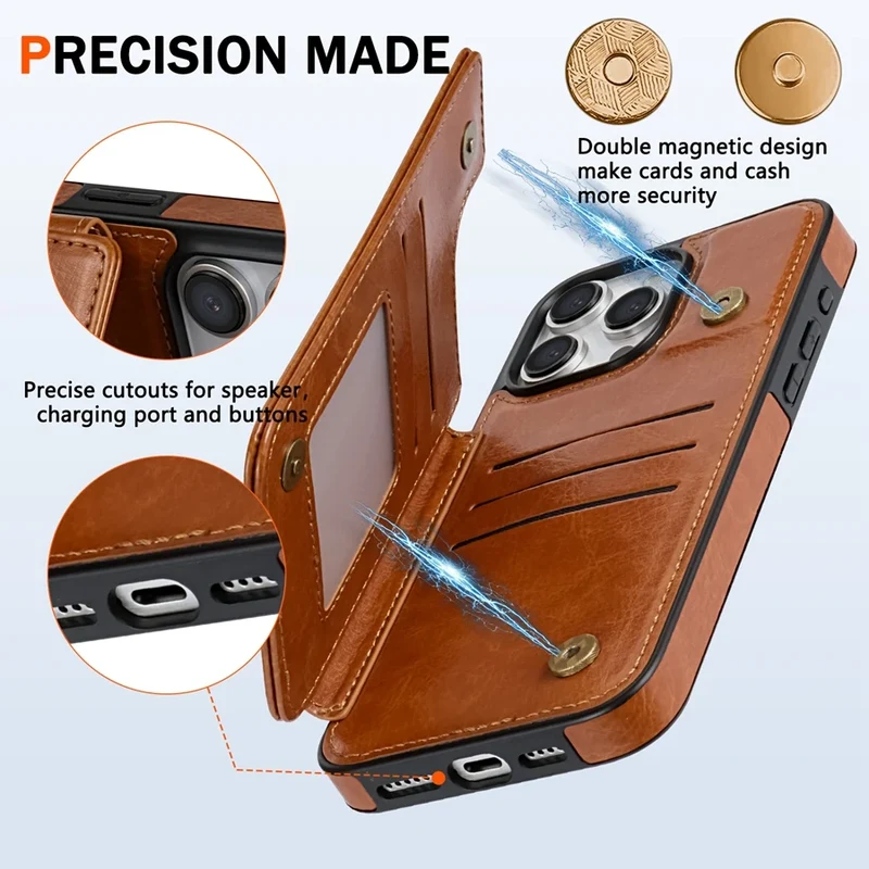 Wallet RFID Blocking Layer Protect Anti-Theft Magnetic Leather Case For iPhone Air 17 Pro Max 16e 15 Plus 14 13 12 11 Card Bag