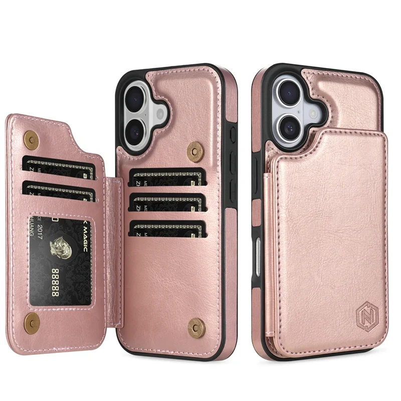 Wallet RFID Blocking Layer Protect Anti-Theft Magnetic Leather Case For iPhone Air 17 Pro Max 16e 15 Plus 14 13 12 11 Card Bag