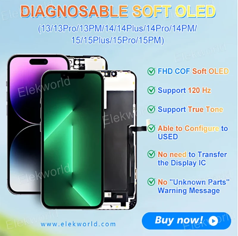 2PCS 120Hz High Refresh Rate Diagnostic Soft OLED LCD Display Screen for iPhone 16 PLUS PRO MAX 17 PRO MAX with Sensor Cable