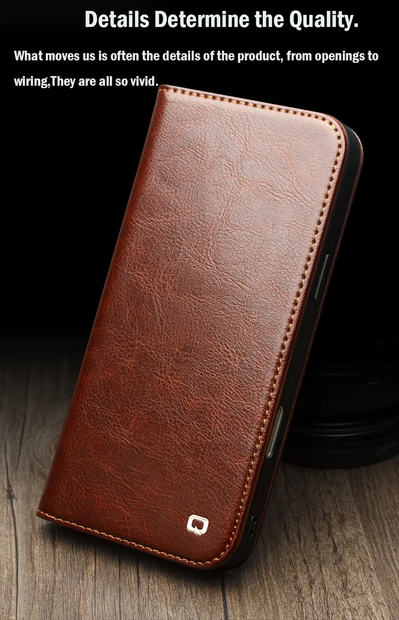 QIALINO Genuine Leather Flip Case for iPhone 17 Bracket Handmade Business Cover with Card Slots for iPhone 17 Pro Max/17 Air