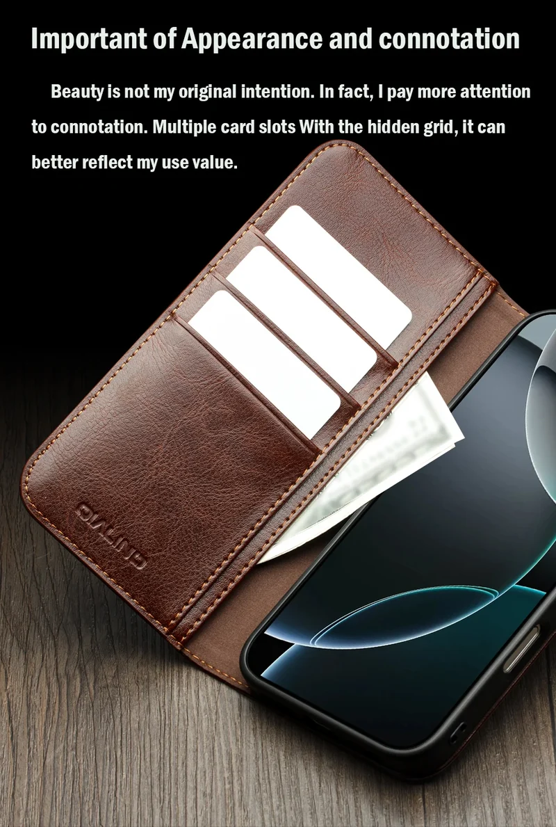 QIALINO Genuine Leather Flip Case for iPhone 17 Bracket Handmade Business Cover with Card Slots for iPhone 17 Pro Max/17 Air