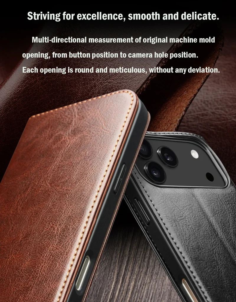 QIALINO Genuine Leather Flip Case for iPhone 17 Bracket Handmade Business Cover with Card Slots for iPhone 17 Pro Max/17 Air