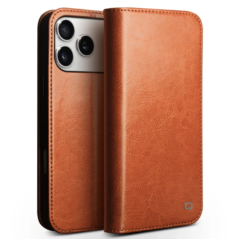 QIALINO Genuine Leather Flip Case for iPhone 17 Bracket Handmade Business Cover with Card Slots for iPhone 17 Pro Max/17 Air