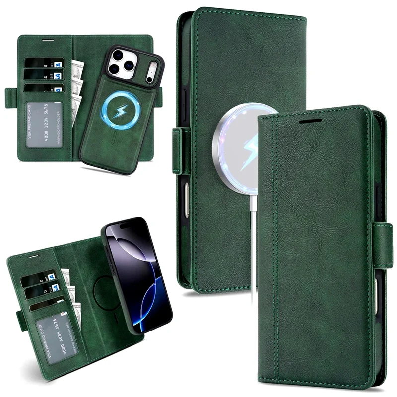 2 in 1 Magsafe Wallet Case For iPhone 17 Promax Air 16 Pro Max 15 Plus 14 13 12 iphone17 Cards Slot Leather Flip Phone Cover