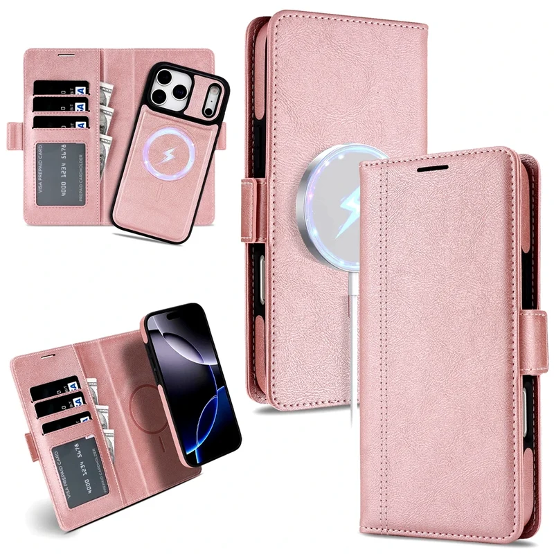 2 in 1 Magsafe Wallet Case For iPhone 17 Promax Air 16 Pro Max 15 Plus 14 13 12 iphone17 Cards Slot Leather Flip Phone Cover