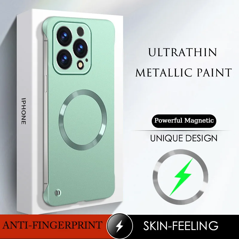 New Slim Thin Matte Metal Painted PC Magnetic Case For Magsafe iPhone 17 Air 17 16 15 14 13 12 Pro Max Plus Frameless Cover