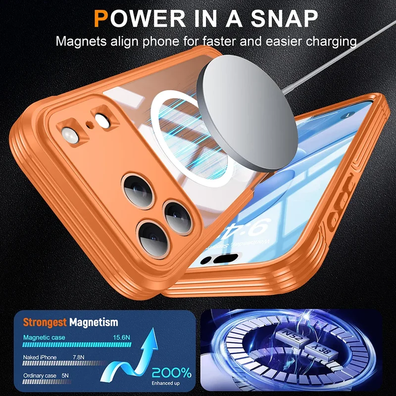 360° Fully Protected Double-sided Transparent Magnetic Case For iPhone 17 Pro Max&Air For MagSafe Wireless Charging Back Cover