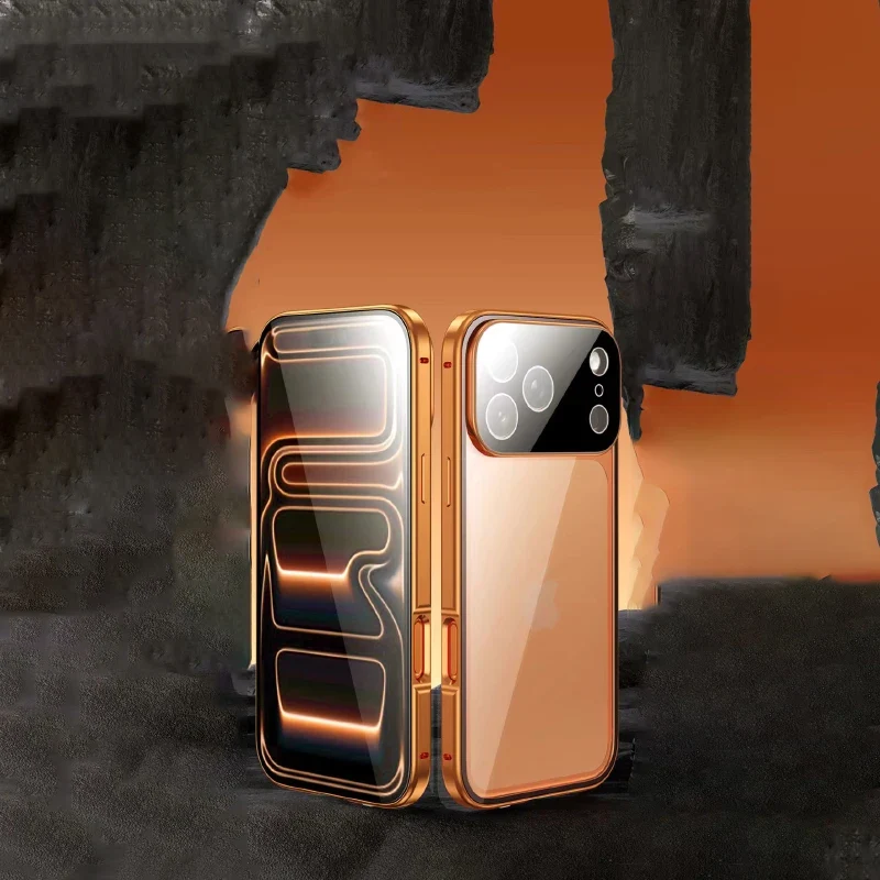 360 ° Full Protection Metal Magnetic Double-Sided Glass Snap Lock Phone Case For iPhone 17 Pro Max/17/Air/17 Pro Bumper Cover
