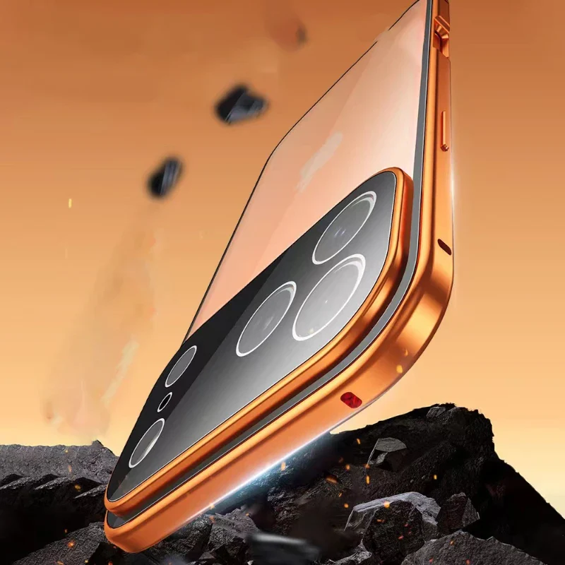 360 ° Full Protection Metal Magnetic Double-Sided Glass Snap Lock Phone Case For iPhone 17 Pro Max/17/Air/17 Pro Bumper Cover