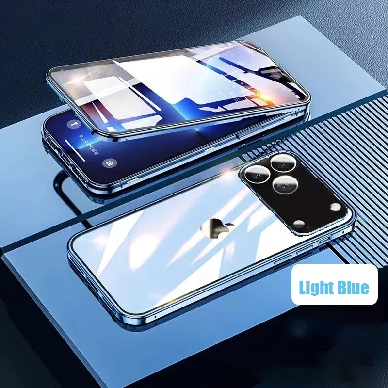 360 ° Full Protection Metal Magnetic Double-Sided Glass Snap Lock Phone Case For iPhone 17 Pro Max/17/Air/17 Pro Bumper Cover