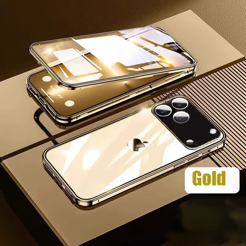 360 ° Full Protection Metal Magnetic Double-Sided Glass Snap Lock Phone Case For iPhone 17 Pro Max/17/Air/17 Pro Bumper Cover