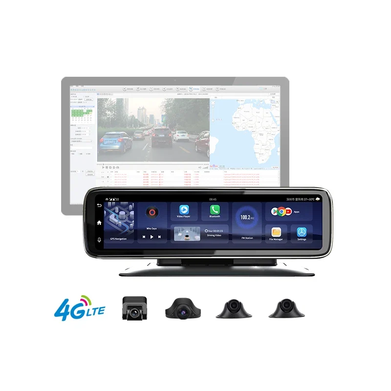 T88 4g Android 4 Cams Record Mirror Wifi Car Dvr with Special Mount 360° Remote Monitor Night Vision Dash Cam