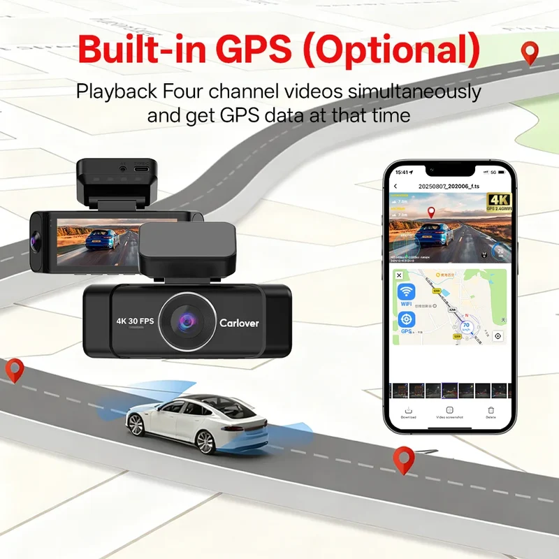 4 Channel Dash Cam Front and Rear 4K Car Camera Dash Camera for Cars Car Dash Cam 4K Dashcam Night Vision Loop Recording