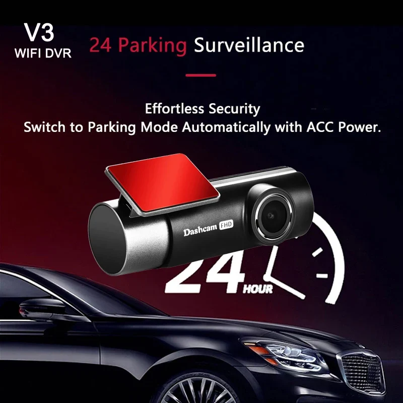 Source Factory FHD 1080P Dashcam Super Night Vision 24H Parking Monitor Car DVR Cameras 360° Rotating Lens Blackbox APP Control