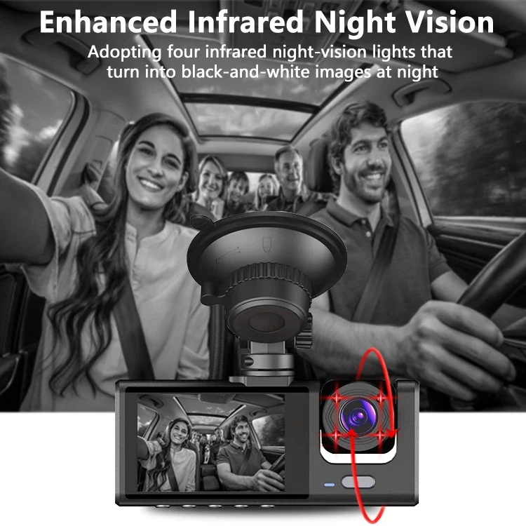 Dash Cam 3 Channels 1080p Hd Front Rear and Inner Camera Car Video Recorder Dvr Black Box Driving Record for Car