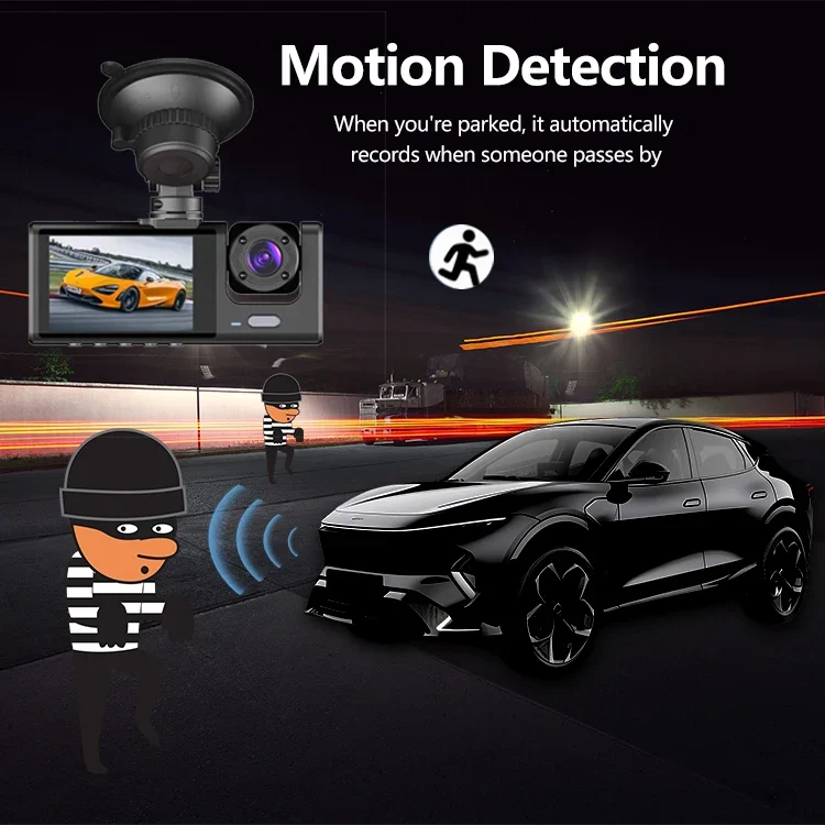 Dash Cam 3 Channels 1080p Hd Front Rear and Inner Camera Car Video Recorder Dvr Black Box Driving Record for Car