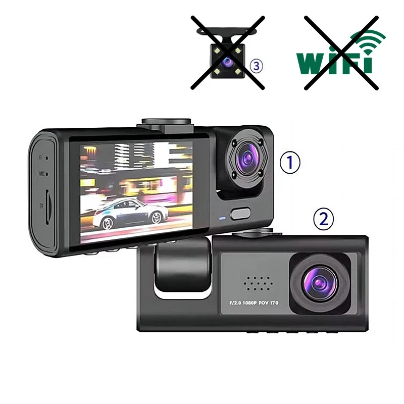 Dash Cam 3 Channels 1080p Hd Front Rear and Inner Camera Car Video Recorder Dvr Black Box Driving Record for Car