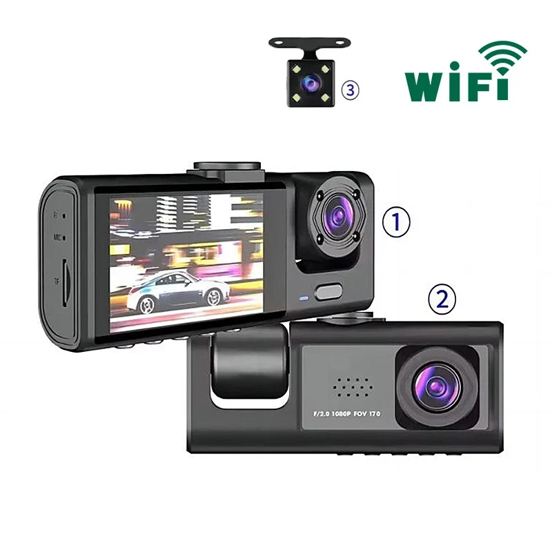 Dash Cam 3 Channels 1080p Hd Front Rear and Inner Camera Car Video Recorder Dvr Black Box Driving Record for Car