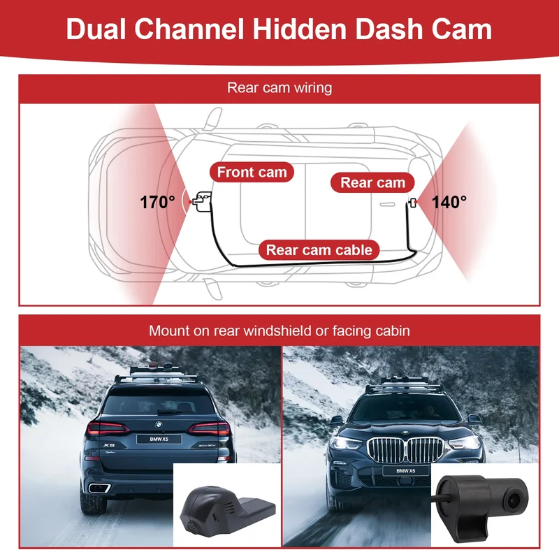 Adinkam Hidden WIFI Car DVR Dash Cam Dash Cam for Audi 2019-2024 A1 A3 A4 A5 A6 A7 A8 Q2 Q3 Q5 Q7 Q8 RS S S5 S8 SQ5 SQ8 TT