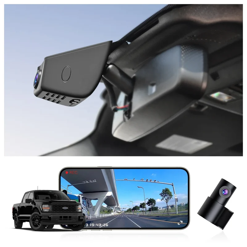 Dash Cam 4K 2160P UHD Custom Fit F-150 F-250 RAPTOR 2021-2025 Loop Recording G-sensor App Control WIFI Car Black Box Dual Lens