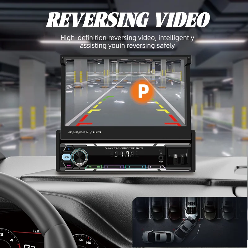 7" Wireless Android 10.0 Car MP5 Player Dashboard Manual Control /SD/RDS/USB/RED Function LCD Screen Amplifier RGB
