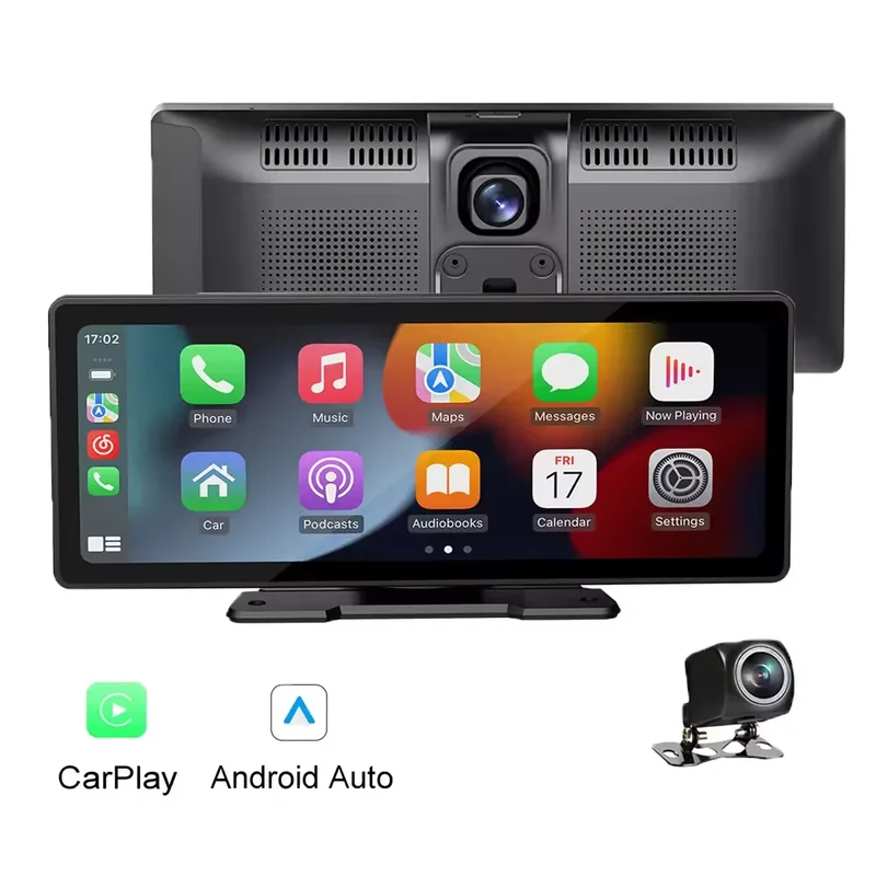 2.5K 10.26" Wireless Car Play Android Auto Portable Navigation Screen With Front Rear Dual Recorder DVR Car Camera